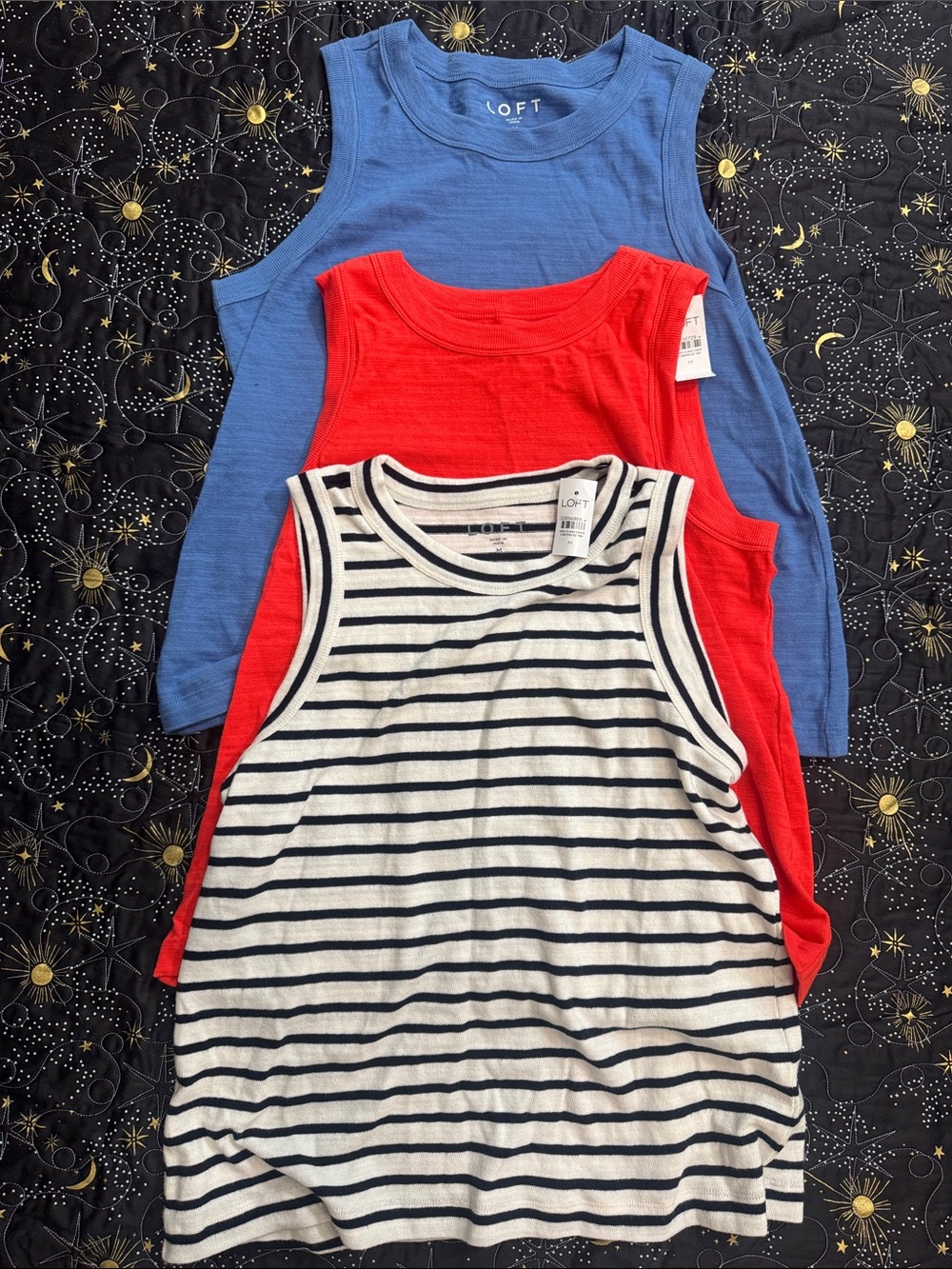 LOFT Blue, Red & Navy Stripe Tank Top Trio